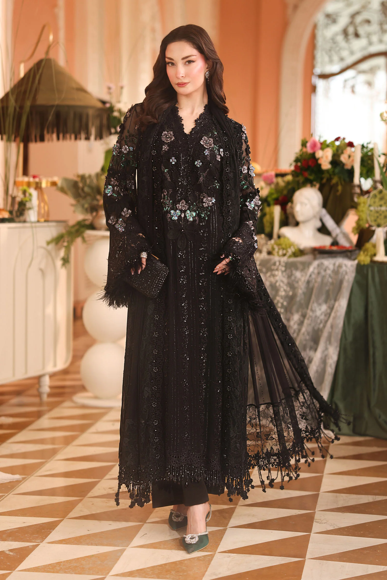 Unstitched Embroidered Chiffon Suit - MPC-26-204-Black